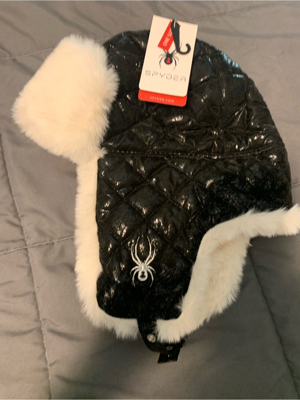 Spyder Trapper Black Quilted Faux-Fur Lined Trapper Hat NWT